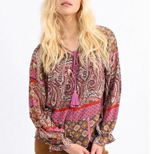 Molly Bracken Printed Blouse in Fuchsia Livia Size Medium